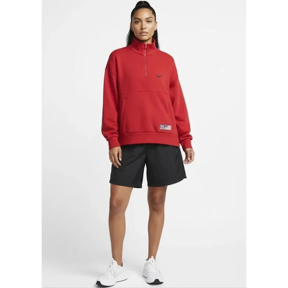 Nike USA Womens Basketball 2024 Olympic Village Red Fleece Sweatshirt Size Small